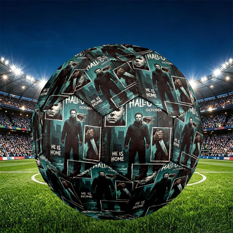 Michael Myers Print Size 5 Soccer Ball, PU Wear Resistant Football for Match Training and Daily Practice, Birthday Gift for Soccer Fans