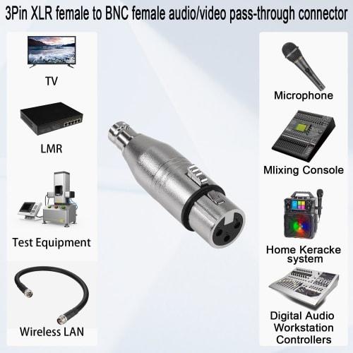 QIANRENON XLR To BNC Adapter - 3-Pin XLR Female To BNC Female Coaxial Analog Video Connector, Extended Conversion for RF, Audio, Camera, Microphone, M