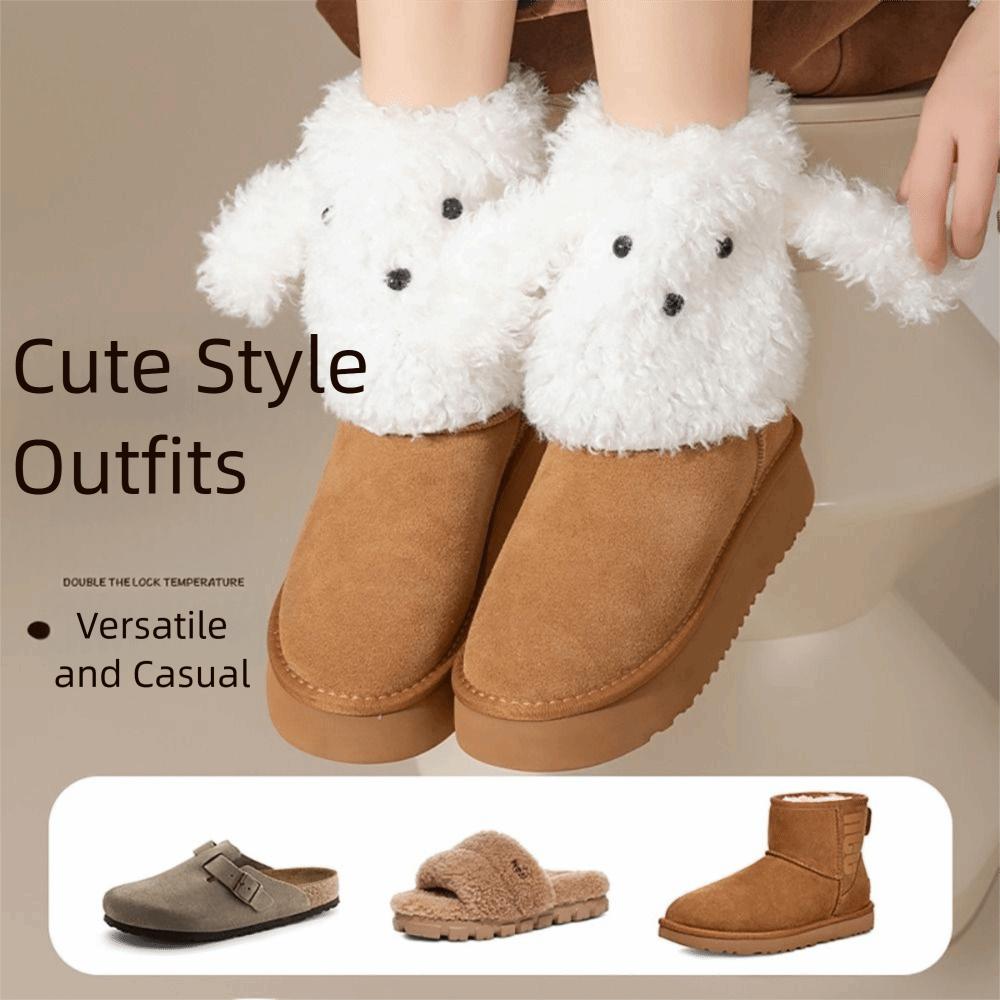 1 Pair Cartoon Dog Ankle Covers White Coffee Calf Mid Socks Creative Leg Warmers autumn and winter