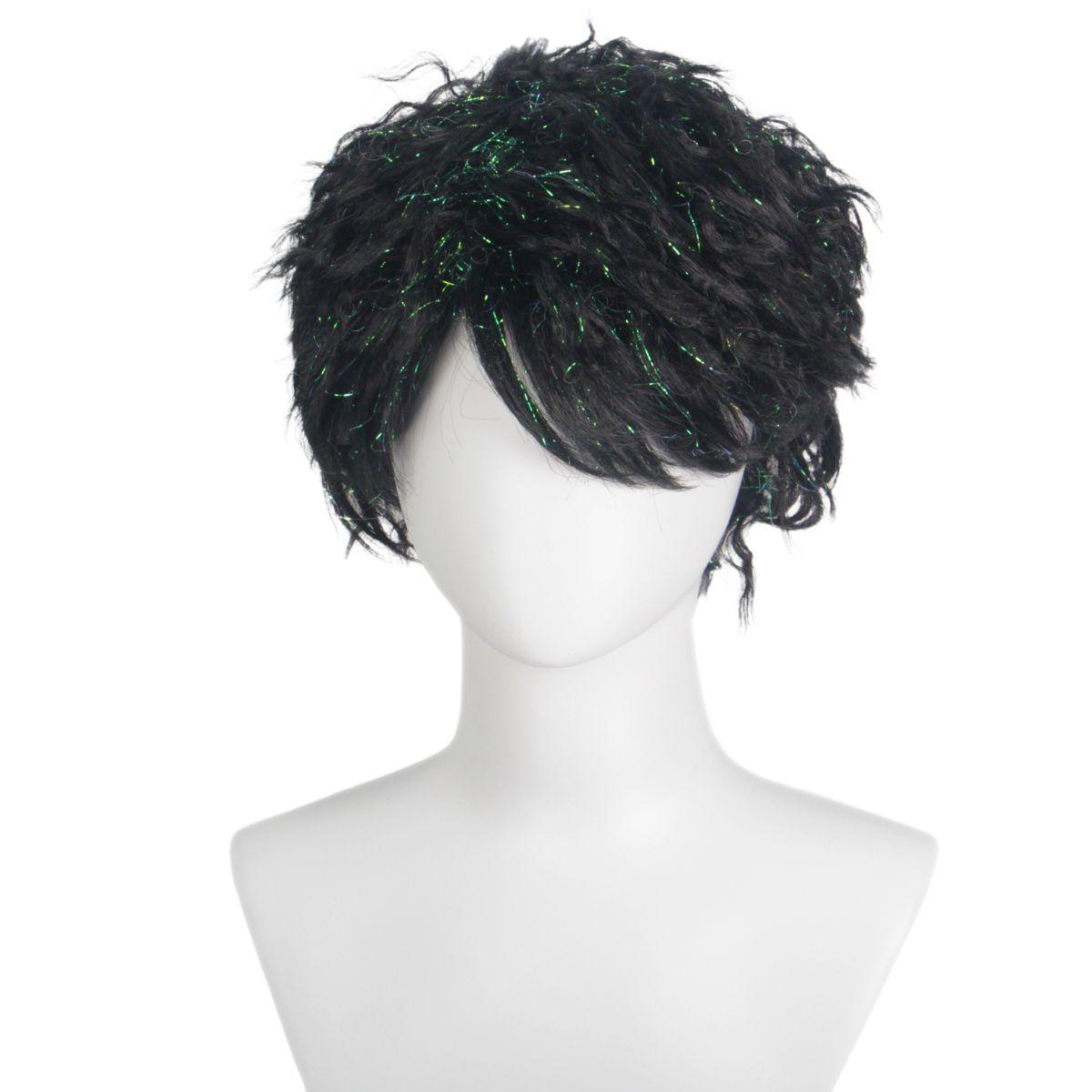 

New black rain silk wig synthetic shiny short hair for men daily costume party Halloween gifts
