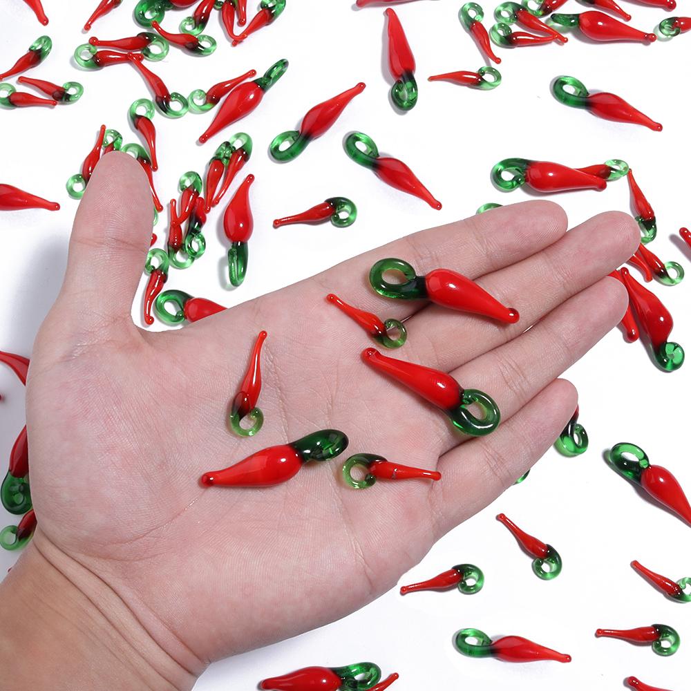 10-20ks Červené chilli skleněné korálky přívěsky Paprika skleněné přívěsky Pro výrobu šperků DIY Náhrdelník Náušnice Klíčenka Příslušenství
