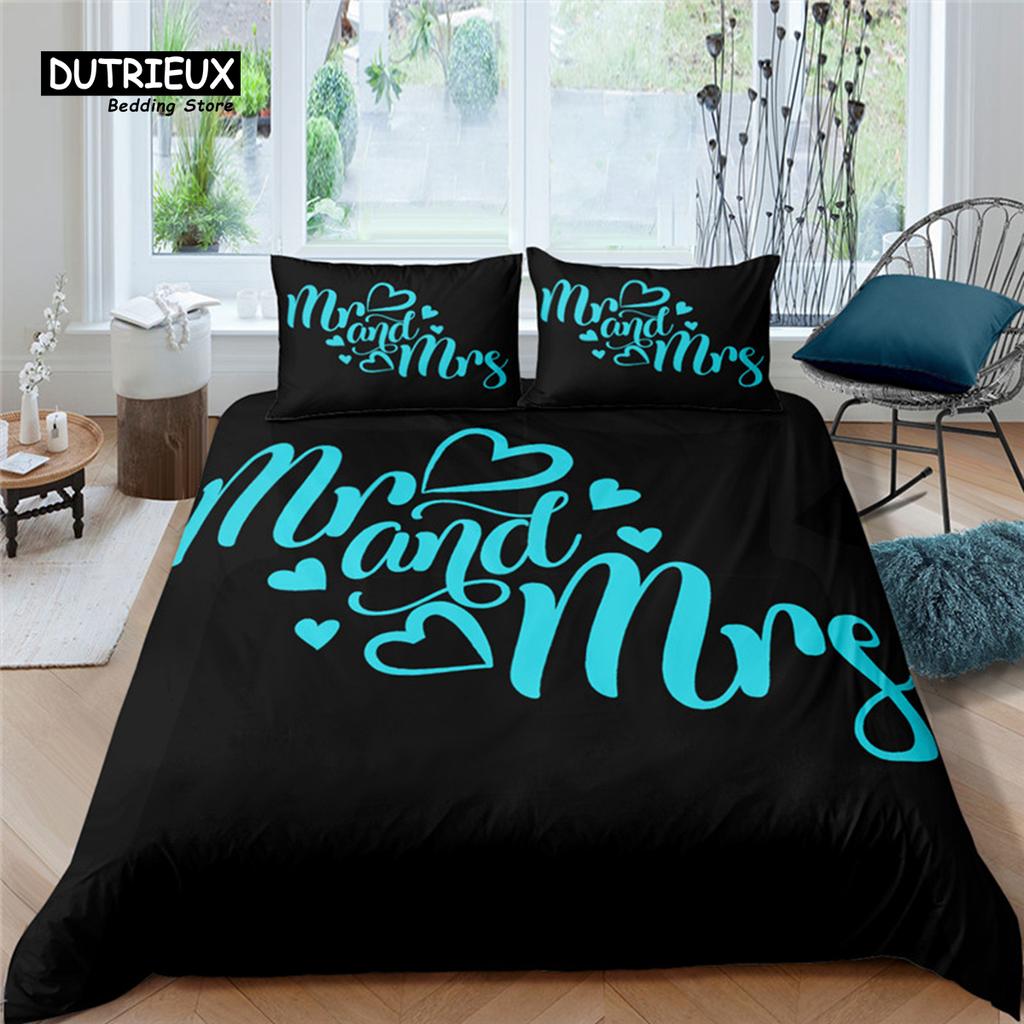 Home Living Luxury 3D Mr and Mrs Bedding Set Comfortable Duvet Cover Set Kids Bedding Set Queen and King EU/US/AU/UK Size