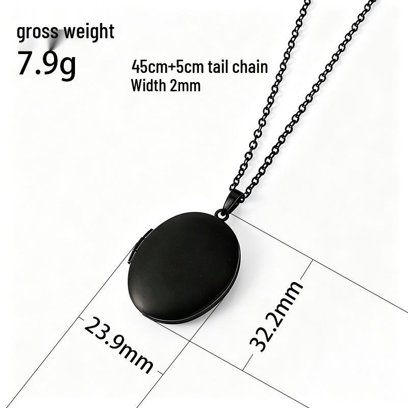 Oval Stainless Steel Photo Box Necklace with Mirror Finish