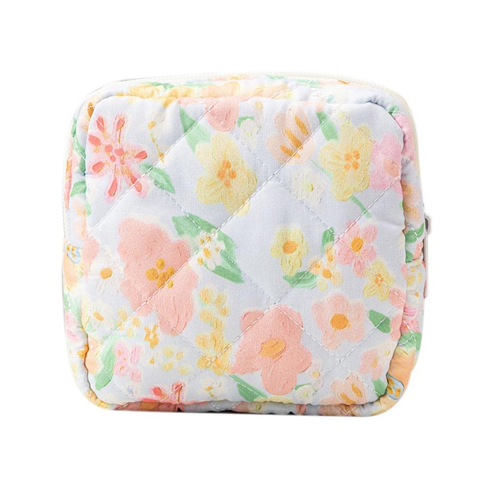Quilted Cotton Sanitary Napkins Bag Travel Organizer Portable Storage Pouch Multipurpose Printed Floral Storage Bag Eerphones