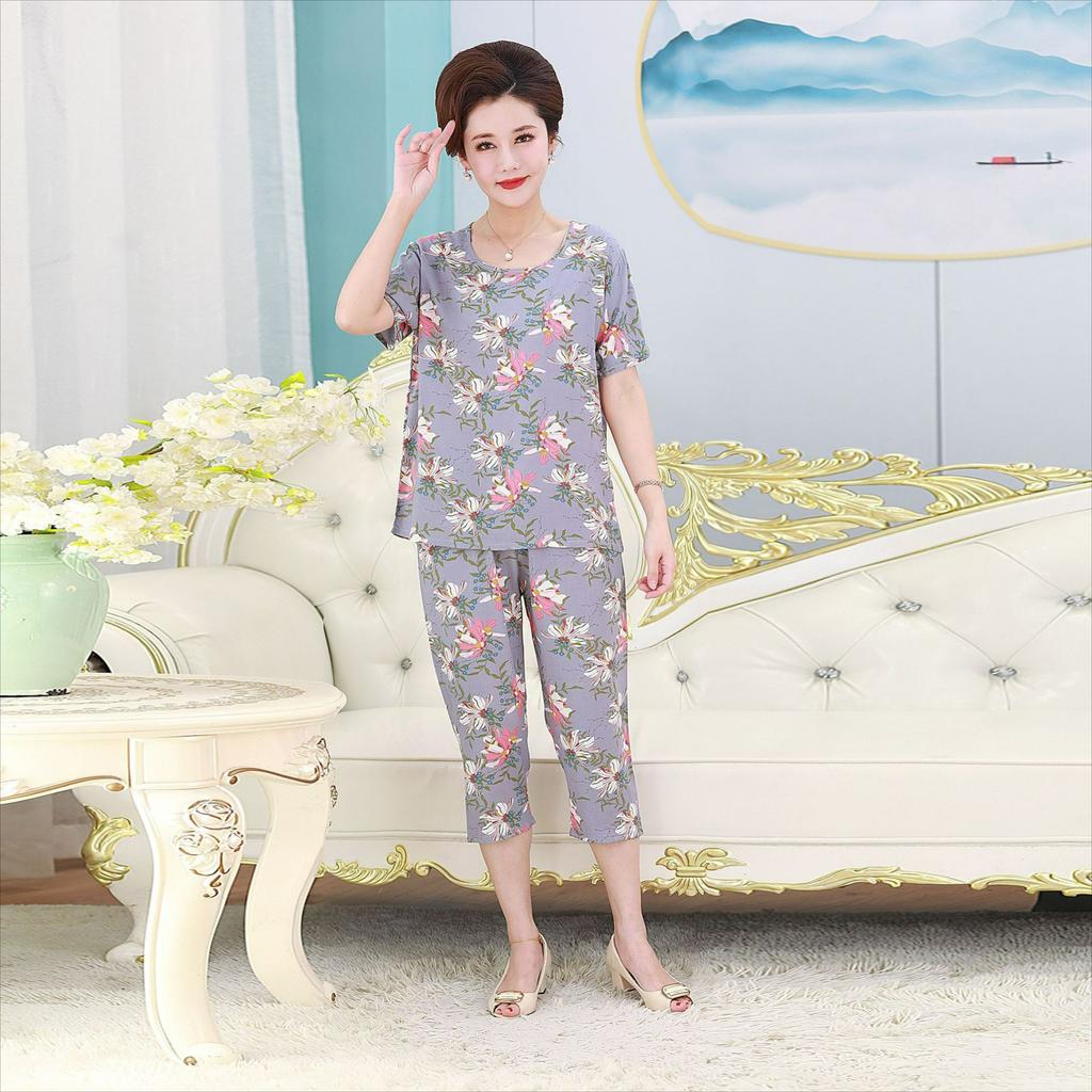 Women's Summer Suits, Casual Plus Size Artificial Cotton Short-sleeved Middle-aged Mother Pajamas, Homewear