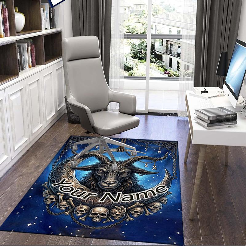 1PC Custom Name Moonlit Goat Skulls Theme Floor Mat Ideal for Living Room, Game Rooms, Office, Bedroom,Floor Mat Playful Design