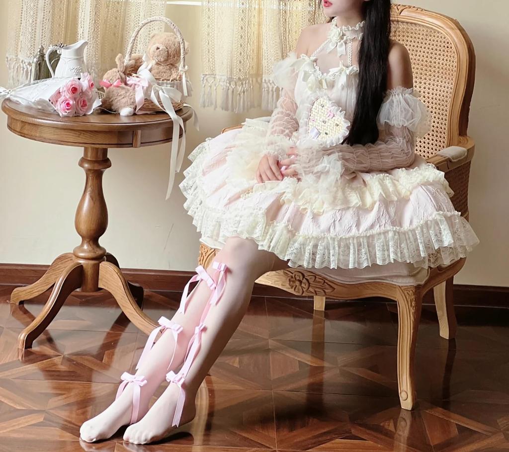 XHSUKADO Lolita JSK Set and Neck with Cute Lace and Arm Perfect for Featuring and French Girly Available in Size 3-Piece (Jumper Skirt, Camisole,
