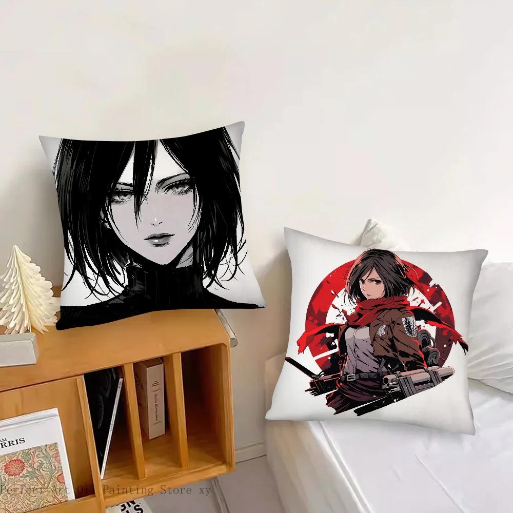 Mikasa Ackerman Anime Attack On Titan Pillow Case Square Pillow Bedroom Sofa LeisureComfortCar Living Room Home Decoration 40X40