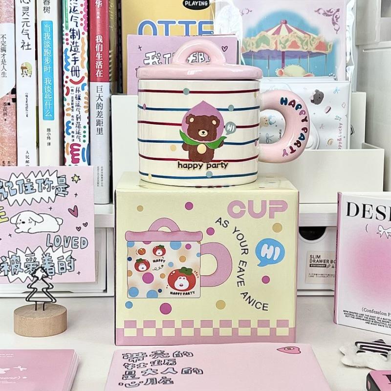Cute cute pet cat mug girls high-value ceramic cup with lid girls girlfriends practical birthday gift