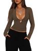 Herbst 2025 Y2K Tief V-Ausschnitt Cutout Sexy Slim Fit Langarm Strickpullover