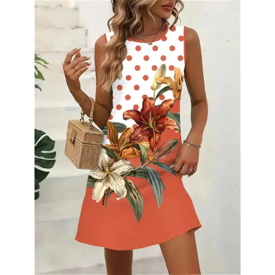 Sleeveless Dress Women O Neck 3d Print Midi Dresses Comfortable Plus Size 8XL Beach Clothing