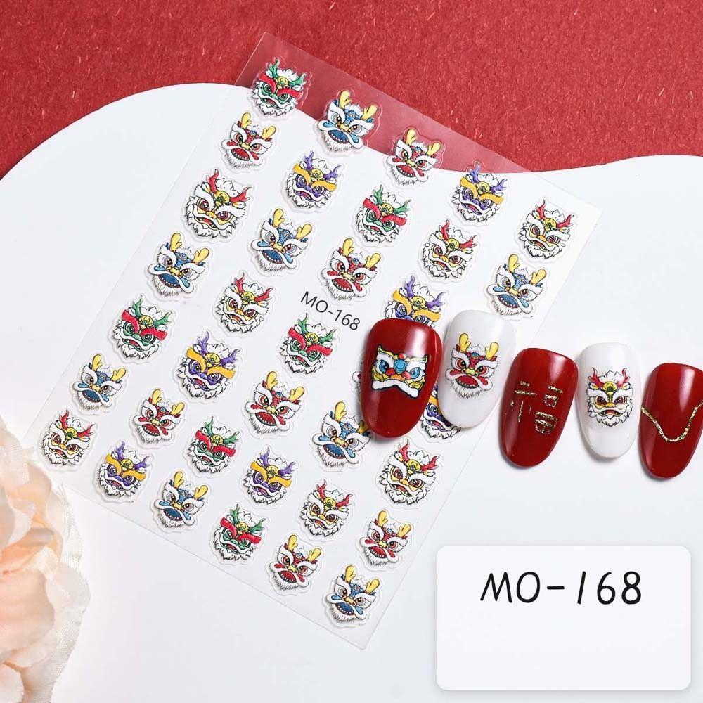 New Year Nail Charms Lion Awakening Nail Stickers Chinese Nail Decorations Girls