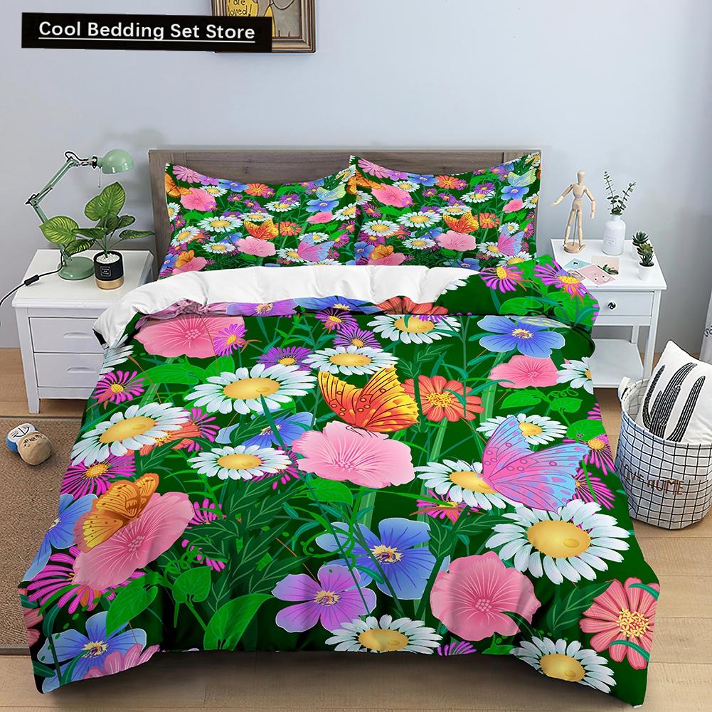 

Пододеяльник Daisy King Queen с цветами и бабочками, комплект постельного белья для детей, подростков и взрослых, белый, с цветочным мотивом, 2/3 предмета из полиэстера, пододеяльник EU single(135x200cm)