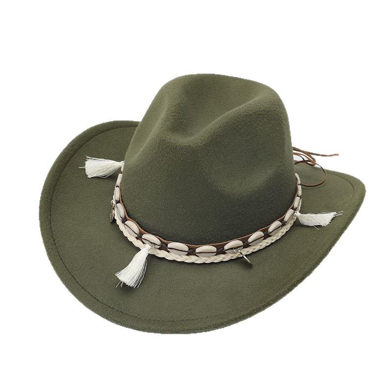 Western Cowboy Hat Ethnic Wool Jazz Hat Fashion Convex Top Men's and Women's Felt Hat Top Hat