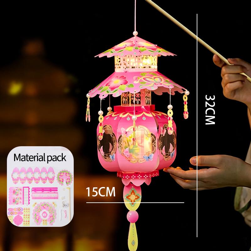 Mid Autumn Festival Lantern Palace Shape DIY Lantern Handmade Luminous Lamp Holiday Hanging Light Decor Birthday Gift Lanterns