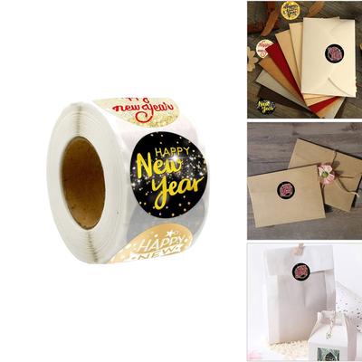500 Counts Happy New Year Sticker Round Sealing Sticker for Christmas Card Letter Envelope Self-Adhesive Wrapping Labels