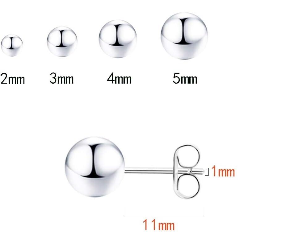 925 Silver Stud Earrings for Women Silver Earrings Multiple Piercings 5 Pairs Earrings Set 2mm 3mm 4mm 5mm 6mm