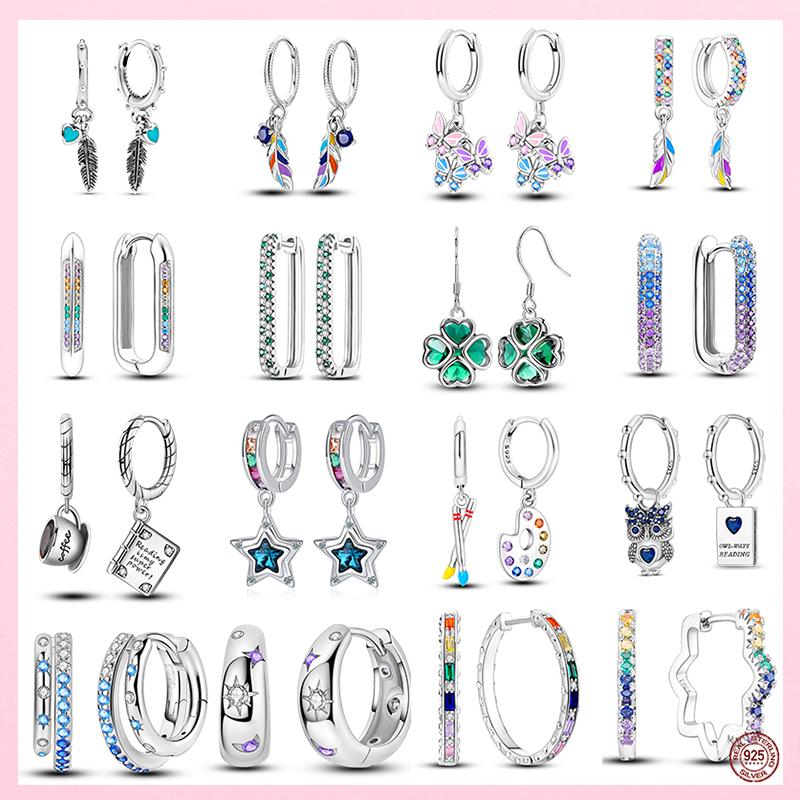 

Серьги-кольца из настоящего серебра 925 пробы с цветным фианитом в форме сердца для женщин, свадебная вечеринка, помолвка, годовщина, подарок