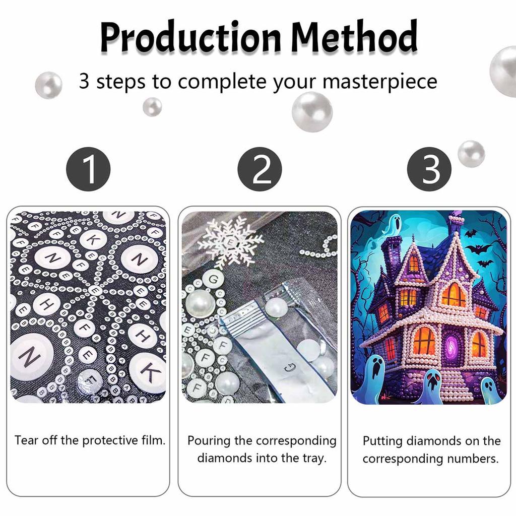 Halloween haunted house pearl painting art full pearl handmade diy home decorations