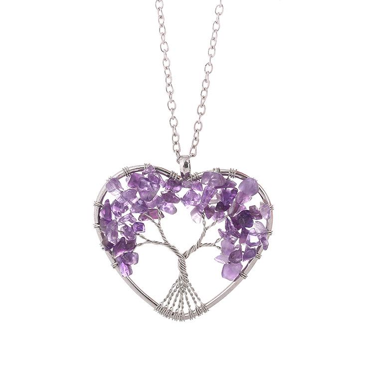 Seven-Color Crystal Tree of Life Necklace with Heart-Shaped Stone Root N36