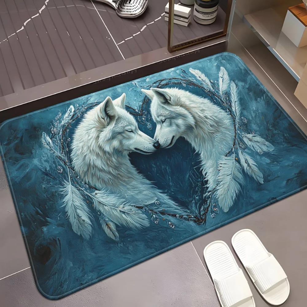 Dreamy White Wolf Printed Door Mat Anti Slip and Easy Clean Suitable for Decorative Door Mats At Home Bedroom Bathroom Entrance