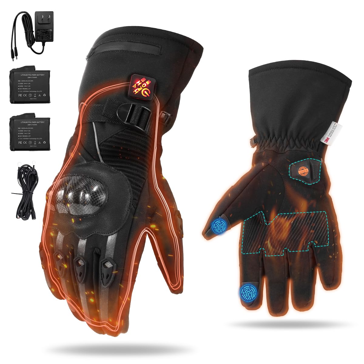 

Мотоциклетные перчатки с подогревом, 3 температурных режима, быстрое сенсорное управление и защита от холодной погоды для зимней работы на открытом воздухе, копания снега и унисекс, 7,4 В, Настройки, Подогрев, чёрный