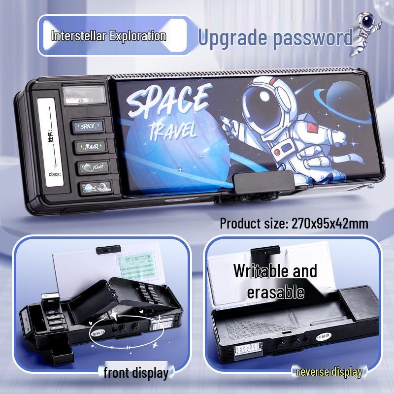 Kids Multi-Functional Pencil Case with Password Lock - Double Layer, Large Capacity for Boys and Girls