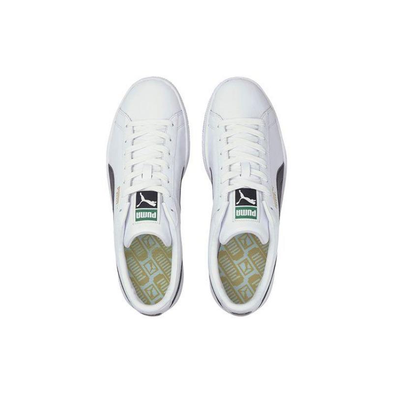 Puma Basket Classic 21 Unisex Low-top Synthetic Leather Lace-up Round Toe Lightweight Wear-resistant Skate Shoes White Black 374923-02