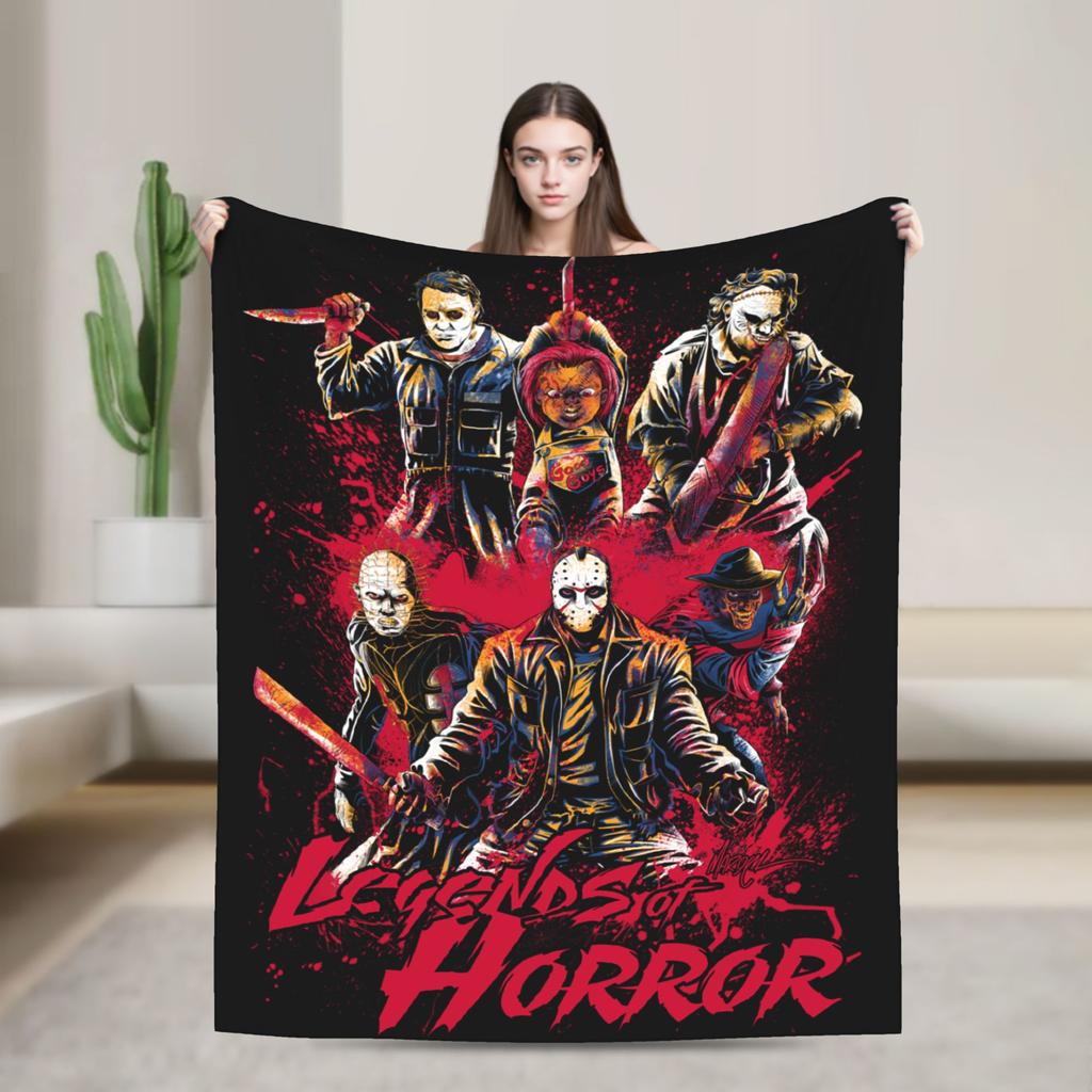 Halloween Movie Horror Chuckys Michael Myers Knitted Blanket Velvet Lightweight Thin Throw Blanket For Bedroom Sofa Bed Rug
