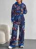 Retro Pattern Splicing European, American Autumn And Winter Casual Long-Sleeved Suit Women'S Hooded Sweater Trousers Two-Piece Set