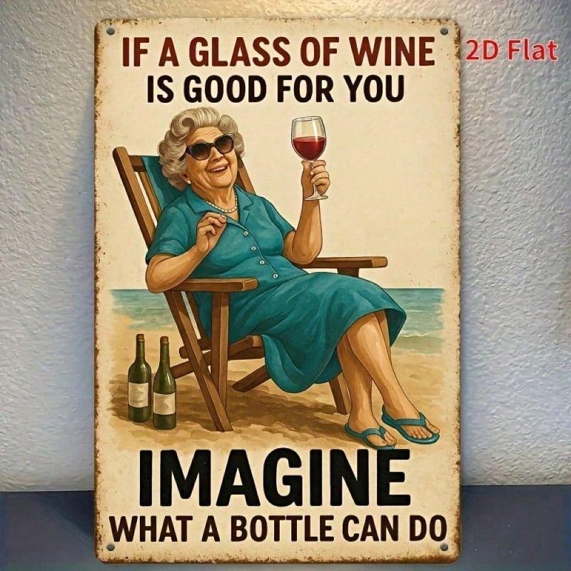 Vintage Metal Wine Beach Wall Art Poster, Retro Tin Sign for Home Decor Gift