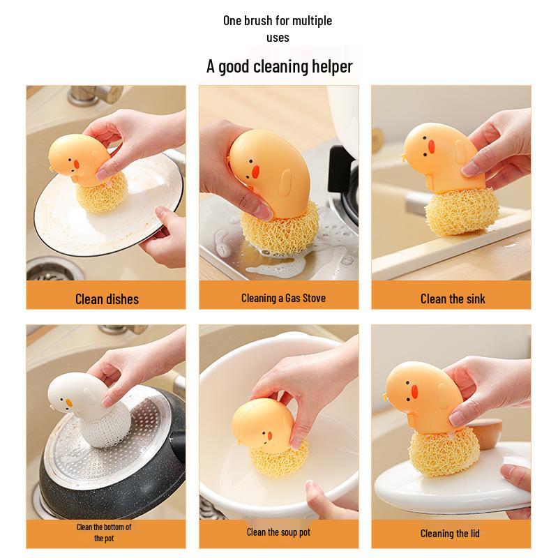 Oil-Repellent Yellow Duck Non-Scratch Pot Brush for Kitchens