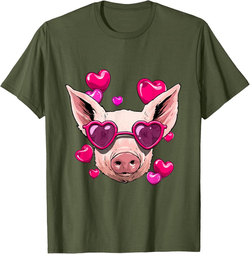 Pig Wearing Heart Sunglasses Valentines Day Farm Animal Lover Graphic Tee