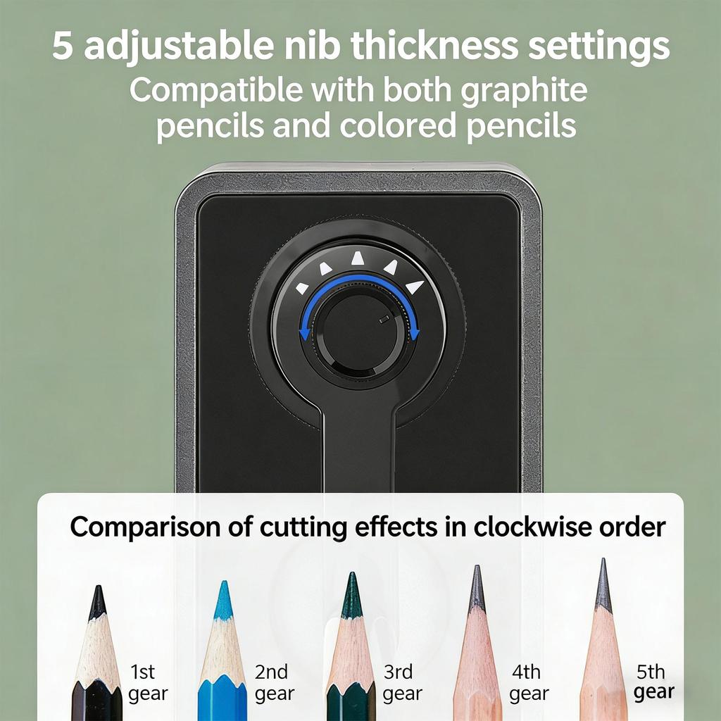 Manual Pencil Sharpener Alloy Steel Blade Compatible Multiple Pencils with 5 Adjustable Tip Auto Eject Broken Lead for Artists Students and Sketching