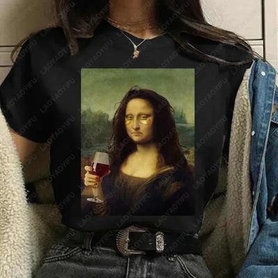 Stampa Umoristica Vintage Monna Lisa Top Moda Donna Divertente Rosa Monna Lisa Maglietta Classica Camicia Traspirante Manica Corta