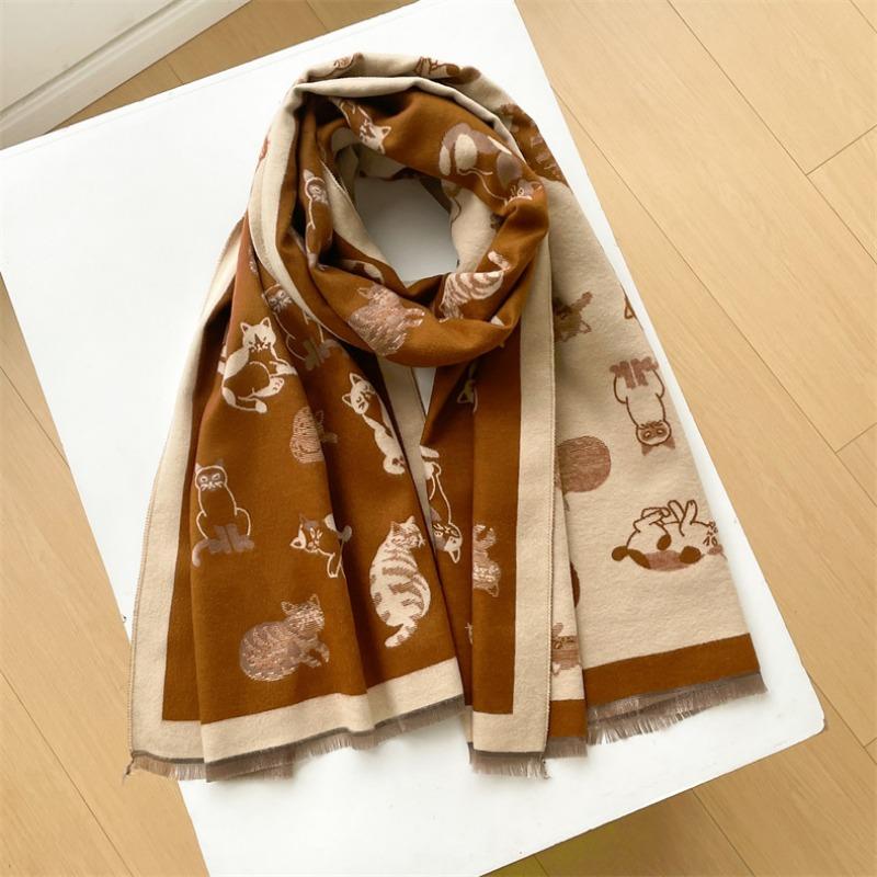 Camellia cashmere scarf women's winter senior sense versatile thickened warm scarf air conditioner shawl