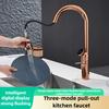 3 Modes Kitchen Faucet Rose Gold 360 Swivel Pull Down Sink Faucets LED Temperature Display High-arc Hot Cold Mixer Tap
