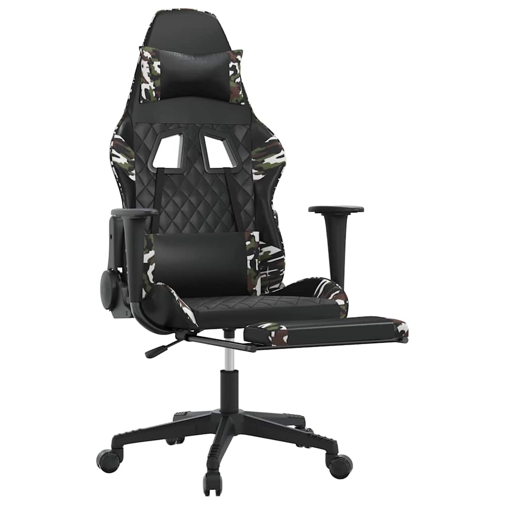 Gaming Chair with Massage and Footrest Black and Camouflage Artificial Leather