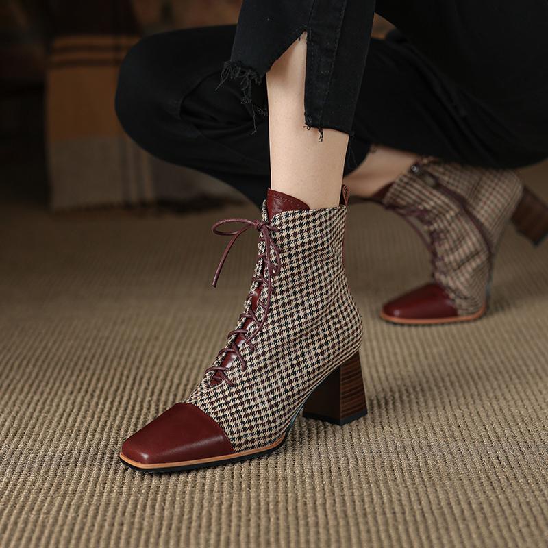 Fashion 2025 Microfiber Women Boots HOT SALES Autumn Shoes for Women Winter Handmade Boots Square Toe Chunky Heel Shoes Zapatos Mujer