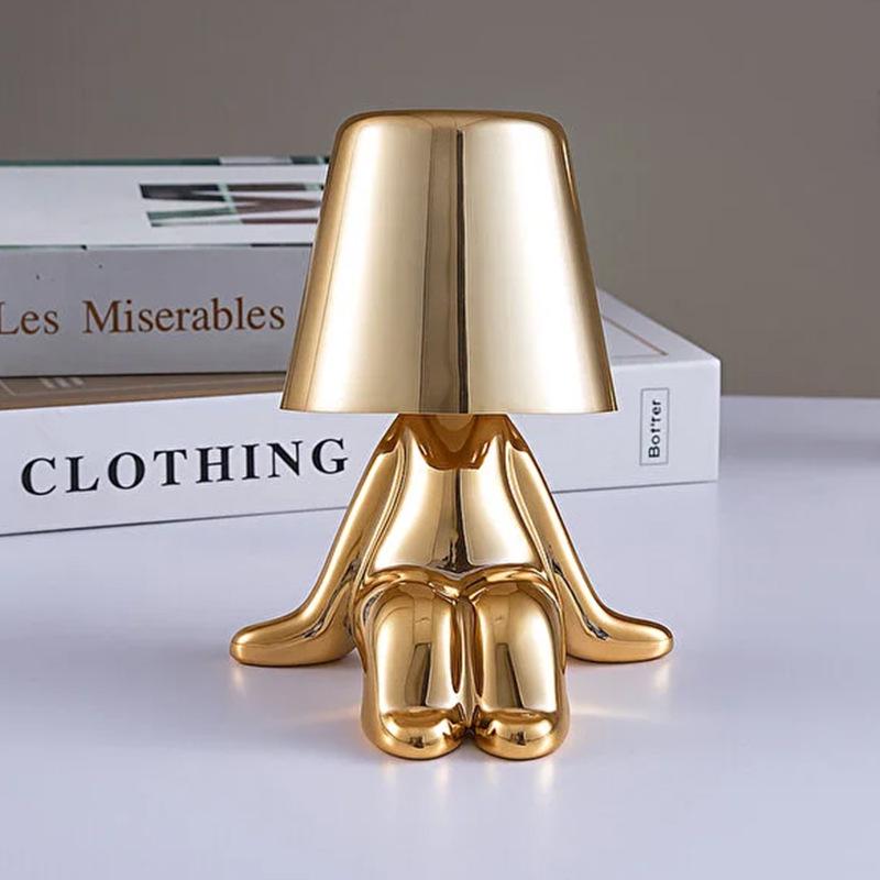 Golden Man Charging Desk Lamp: Modern Minimalist Figurine for Creative Decor & High-End Ambiance