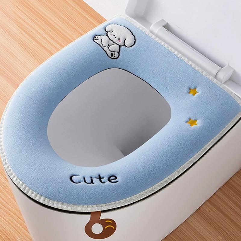 1PC Toilet Universal Seat Waterproof Thickened Soft Cushion Durable Plush Cute Warm Zippered 44cm