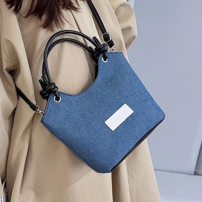 Simple and Elegant Bucket Bag, Fashionable Denim Commuter Crossbody Bag, Hand-held High-end Single-shoulder Bag