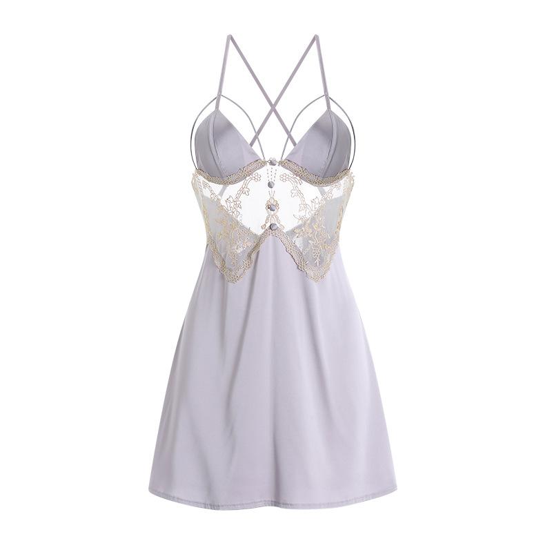 Women's Satin Lace Sheer Padded Slim Backless Cami Sleep Dress with Robe Lounge Set
