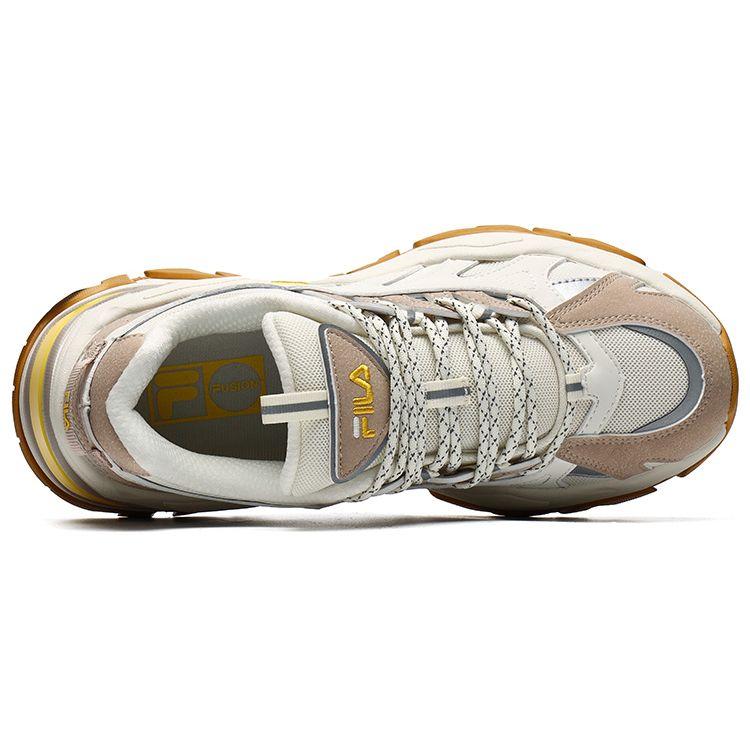 Fila Fusion Fishbone Fabric Synthetic Leather Thick Sole Low Top Dad Shoes Women Sneaker Taro-Brown T12W125208FPM
