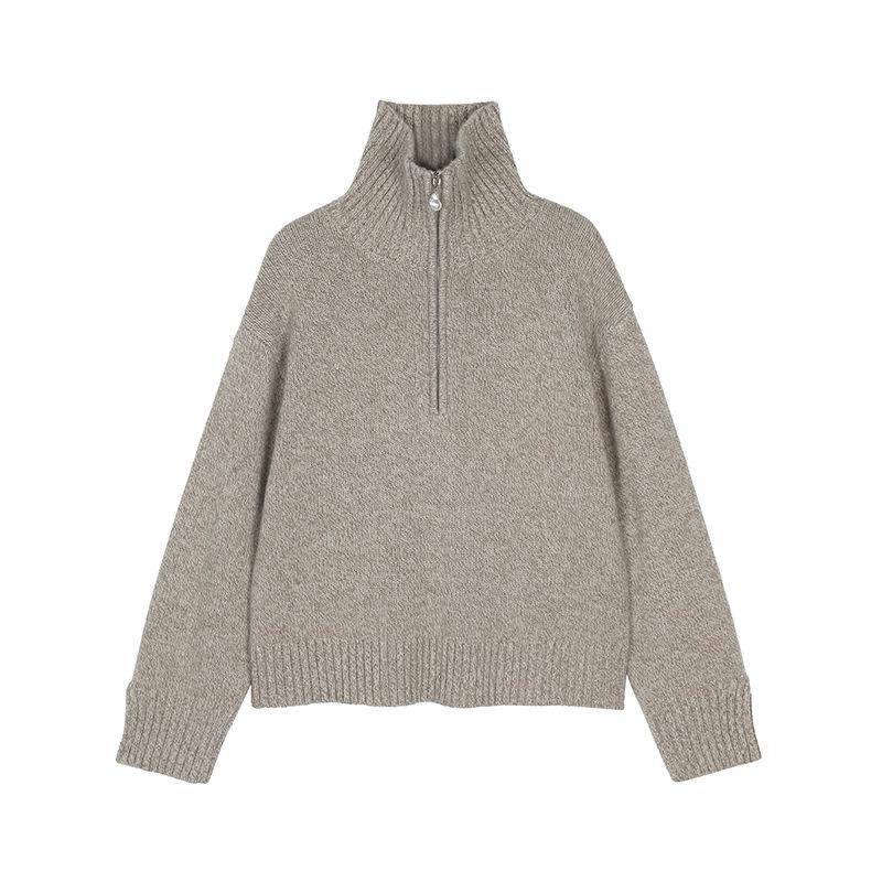 Women's Korean Style Half-Zip Stand Collar Pullover Sweater - Soft, Loose Fit for Autumn/Winter