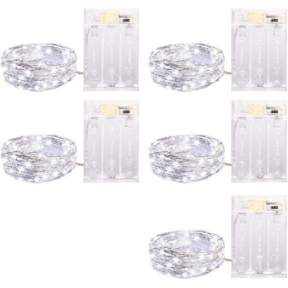 5 Pack Fairy Lights Battery Operated, 7 Feet 20 Led String Lights with Timer, Waterproof Firefly Lights On Silver Wire for Home Party Wedding