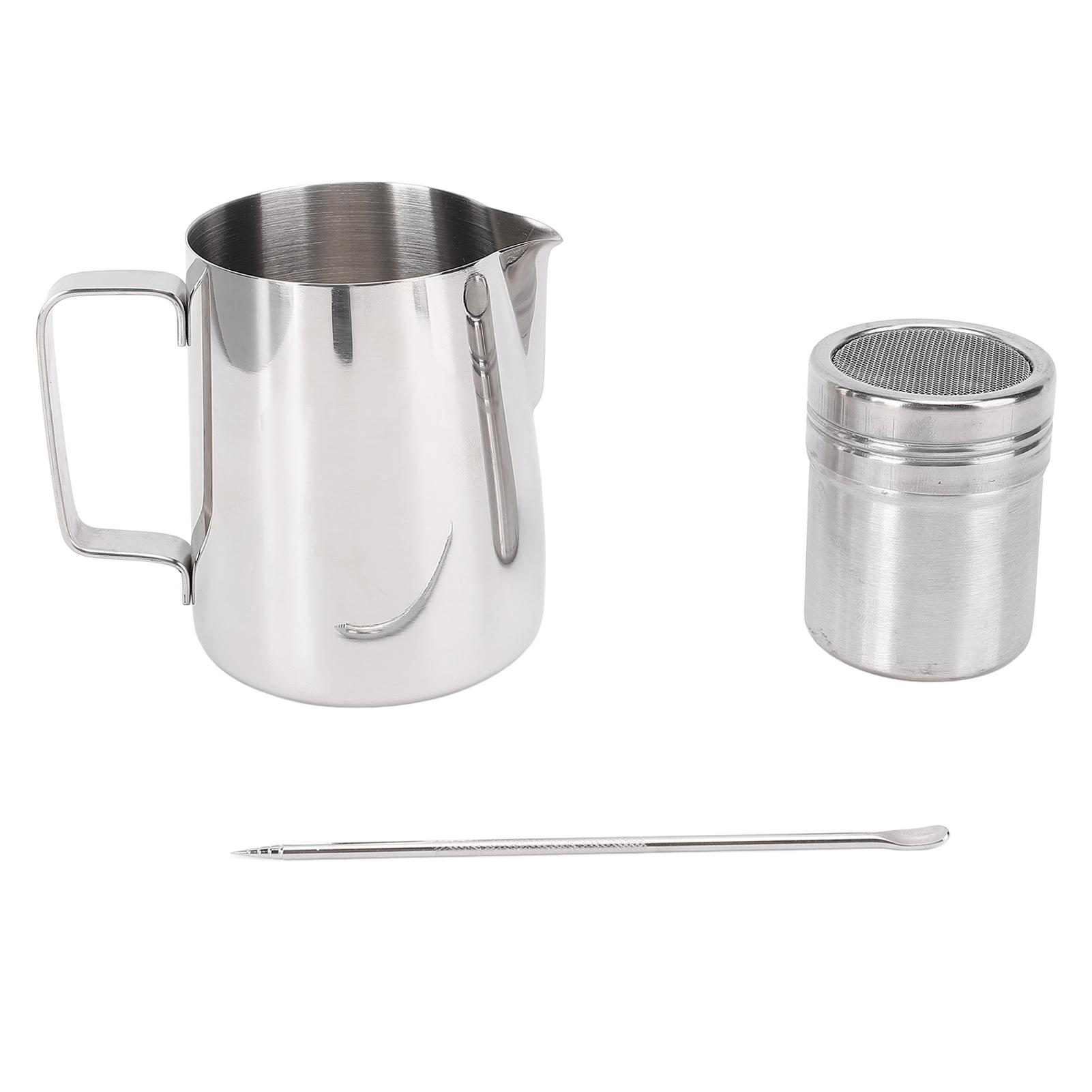 

Coffee Latte Art Set Stainless Steel Needle Milk Frothing Cup Powder Shaker and 16 Decoration Stencils for Home Use