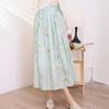 Qooth Hanfu waist wrap skirt  Cotton Linen Printed Pleated Skirt Elegant Vintage Skirt QT2187