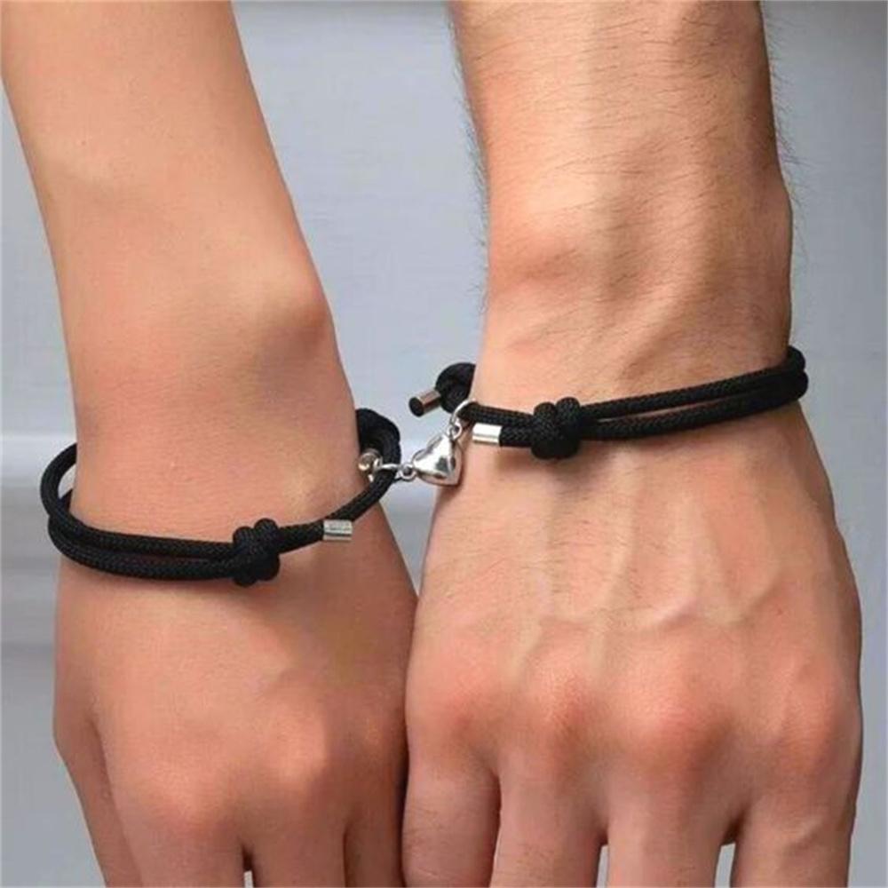 Fashion Couple Bracele With Star Moon Magnetic Pendan Handmade Rope Chain Bracelet Friendship Minimalist Jewelry Gift Men Women