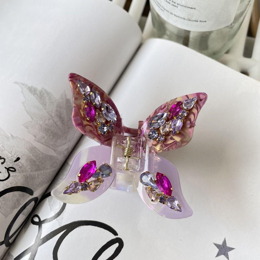 Barrette Butterfly Hair Claw Crystal Acetic Acid Shark Clip Acetic Rhinestone Hair Clip  Female